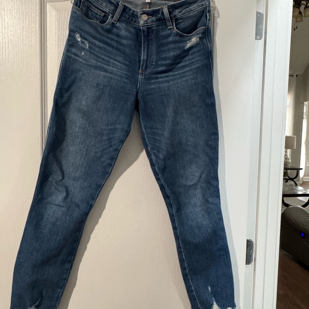 PAIGE Blue Distressed Cropped Jeans